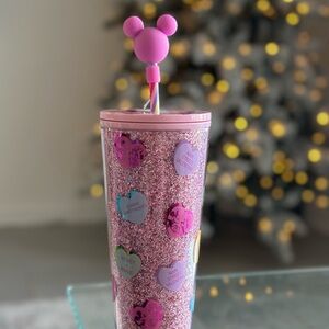 Starbucks Pink Glitter Heart Tumbler with Straw